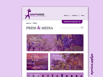 051 Press Page daily 100 challenge dailyui giraffe media media logo press page purple ui wine wine grapes