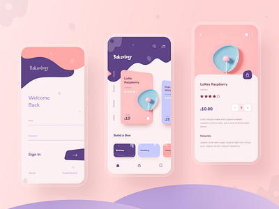 Bakeology - A Bakery App Concept app ui bakery bakery app bread cake candy daily ui dailyui design illustration minimal mobile app mobile ui pastel product design product page sweet sweet shop trending typography