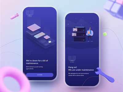 Server Maintenance App screen 3d 404 dark ui error illustration pastel server server down server maintenance trending ui uiux