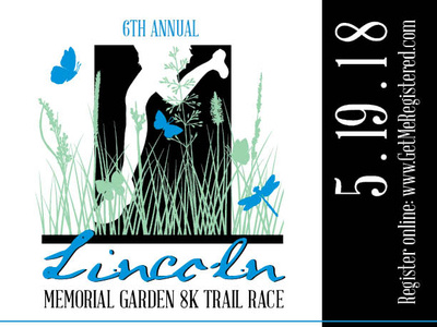 2018 Lincoln Memorial Gardens 8K trail & Kids Fun Run Poster design logo typography