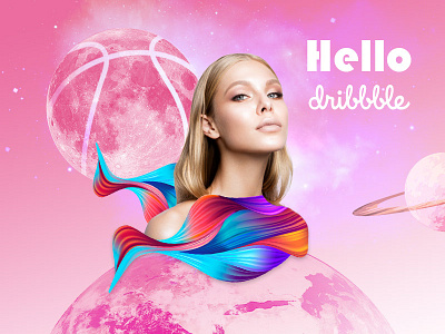 Dribbble Hello! creativity design digital art dribbble galaxy hello hello dribbble moon planet earth poster art saturn