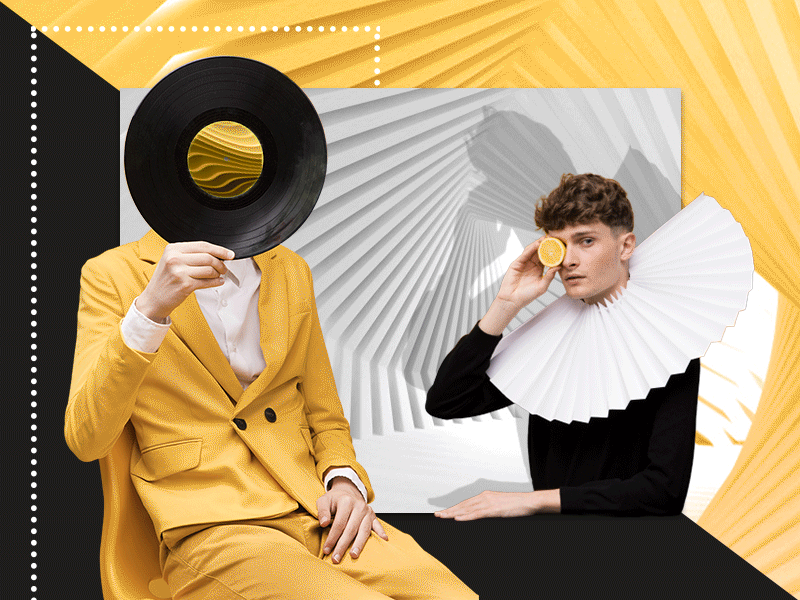 Design Concept art collage creativity design digital art fashion gif gif animated gramophone gramophone plate mens fashion menswear poster poster art yellow