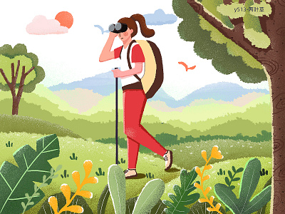 登山的女孩 icon illustration
