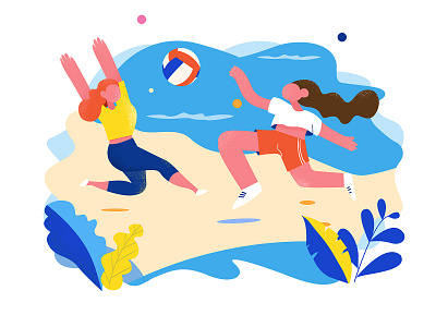 假日狂嗨 banner icon illustration web 包装 女孩，海边 开屏 网页 ，扁平
