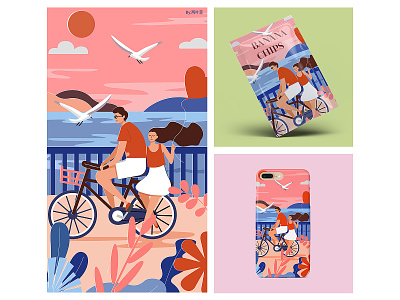 单车情侣 design illustration typography 包装 单车 情侣 手机壳 海边 爱情