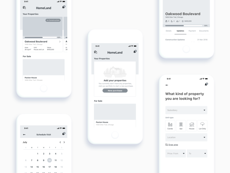 Homeland Real Estate outsystems mobile app real estate house card search construction real estate app home ux wireframe download iphone mockup