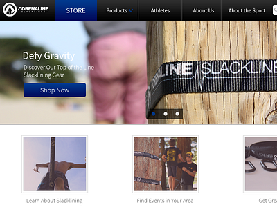 Adrenaline Slacklines Landing Page ecommerce fluid grid homepage ui web