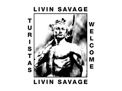 Livin Savage Tee - Estatua de La Alegoría del Trabajo de Málaga acid design guerrilla malaga poster punk spain t shirt design tee texture turism typography