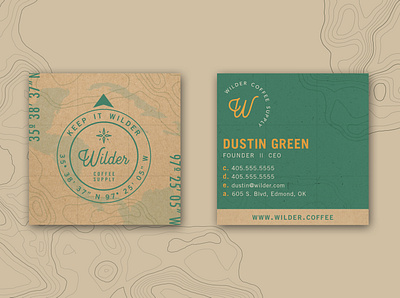 Wilder Coffee Supply Business Card Branding & Design badge branding business card coffee collateral craft paper design graphic design green identity logo minimal print topographic map topography typography