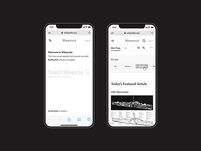 Wikipedia Redesign | Homepage (mobile) adobe xd grid layout interaction design redesign responsive design school project typography ui user experience ux wikipedia