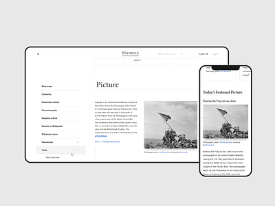 Wikipedia Redesign | Homepage adobe xd grid layout interaction design minimal responsive design school project typography ui user experience webdesign wikipedia