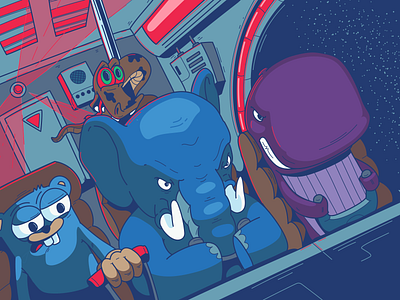 Overload animals developers digital galaxy go highload illustration overload python space spaceship vector