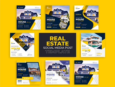 Real Estate social media post template ads advertising business corporate creative design graphic design home sale house instagram marketing modern offer post promotion real estate sale social media templates vector