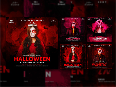 Halloween Horror party flyer template banner club party clup design dj facebook flyer graphic design halloween helloween party horror horror party instagram night party party post poster template them party web banner