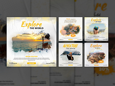 Travel social media post template design