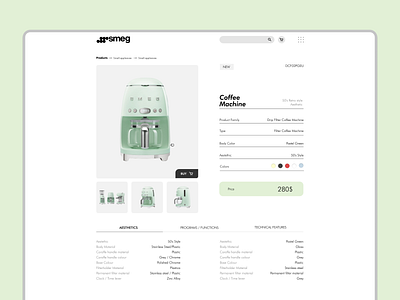 Product page smeg branding e commerce layout design online shop product page redesign retro ui webdesign website