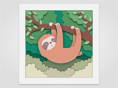 Sloth Paper Cut Diorama affinity designer diorama foliage frame paper paper cut sloth texture