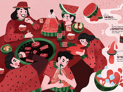 Watermelon Soju Infographics design humans illustration infographics lettering pink soju typography watermelon