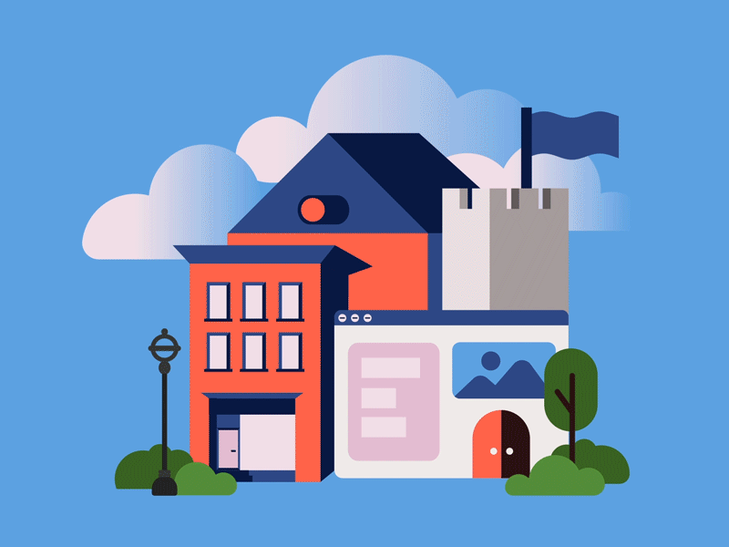 Friends of the Web! aftereffects agency animation animation design blue building castle clouds flag game illustration motiongraphics sky tower web webagency webdesign