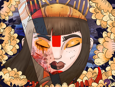 Warrior with flowers 2d 2d art art challenge character design designpill drawthisinyourstyle flower illustration instagram photoshop