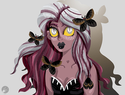 Girl with moths 2d 2d art art character design illustration moth photoshop snake