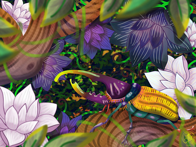 Jungle beetle 2d 2d art adobephotoshop beetle design flover forest illustration jungle photoshop