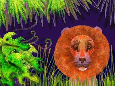 Lion illustration 2d 2d art animals design illustration jungle leaf lion lion king photoshop plant