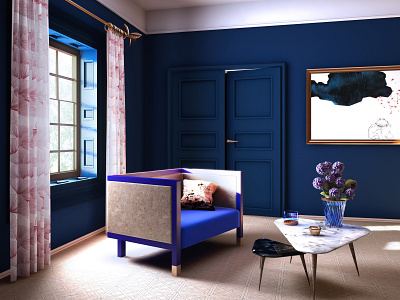 Render with blue armchair