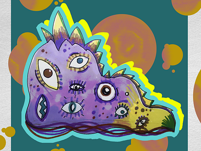 Steve - the psychodelic monster 2d art character design dotts eye eyes freebies freelance illustration monster photoshop promarkers turquoise violet