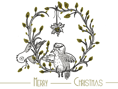 Christmas Card with birds 2d 2d art art birds christmas christmas card christmas flyer christmas tree design gold holly illustration lineart photoshop