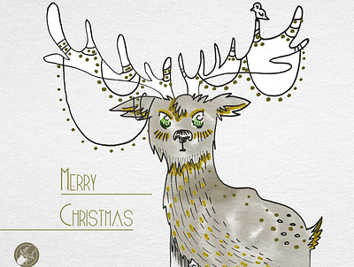 Christmas cardeer 2d 2d art bird birds christmas christmas card deer deer illustration design illustration lamp merrychristmas photoshop