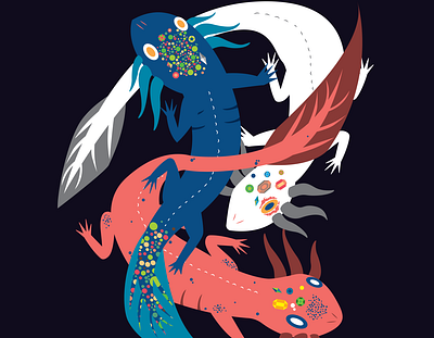 Axolotes Pantone 2019 and 2020 2d 2d art adobe ilustrator art axolotl blue character design illustration pantone vector