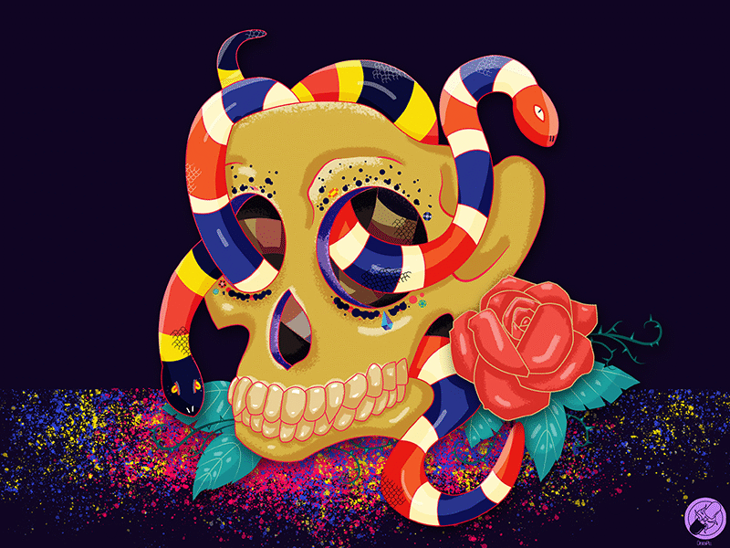 Skull with snakes - making of 2d 2d art adobe ilustrator adobe photoshop design gif illustration making of photoshop skull snakes vector vivid