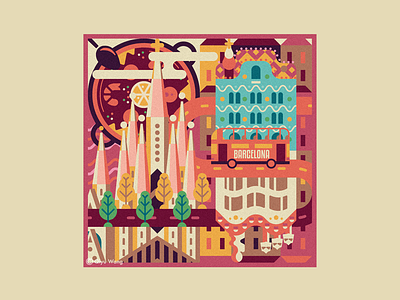 Square Illustration - Barcelona (Spain)