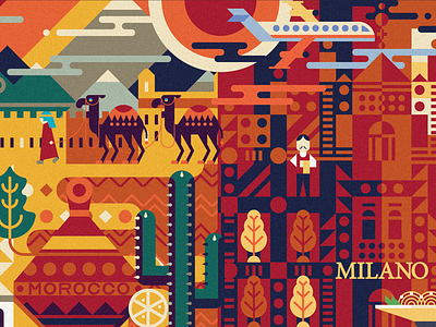 Combination “Morocco & Milano” city colorful design graphic illustration joyful milano morocco travel