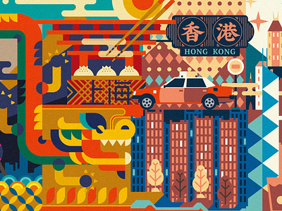 Combination “Shanghai & Hong Kong” city colorful culture design graphic graphic design hongkong illustration joyful shanghai square travel