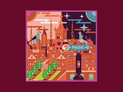 Square Illustration - Prague (Czech) art city colorful culture czech design graphic graphic design illustration joyful prague square travel