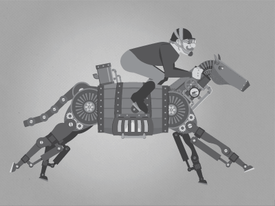 Coal Powered Mech-Horse + Jockey animation illustration steam punkish