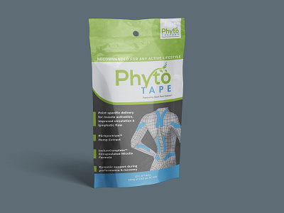 Phytotape CBD kinesiology sports tape Package Design active biomechanics body cbd cbd oil graphic graphic design health hemp illustration kinesiology muscle package design pouch mockup product design scientific scientific illustration sports wellness workout