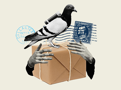 package carrier pigeon collage carrier pigeon collage cutout mixed media mixed media art package pigeon stamp transportation travel