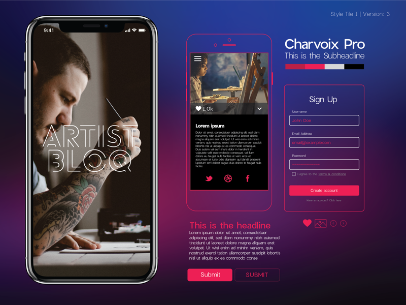 Artist Bloq Style Tile Concept design concept app ux ux design illustrator adobe xd ui ui design style tile