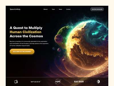 Space & Infinity website design cosmos glow hero section landing page planet space spacex ui design ux design