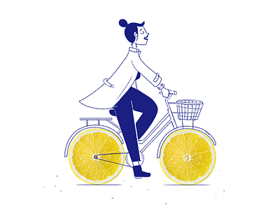 Let's ride bicycle drawing fresh fruit illustration lemon lemondade sketch