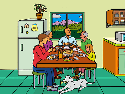 Family's Breakfast breakfast characters dog doodle drawing family food happy illustration illustration art kitchen photoshop art