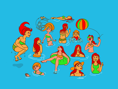 Summer Girls characterdesign colorful fun girly illustration illustrator pool summer vector