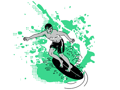 Surfing artwork illustration ink radical splash sports surf vintage watersports