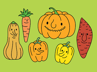 Yellow & Orange Vegetables carrot education food healthy icon illustration kids learning pumpkin vegetables