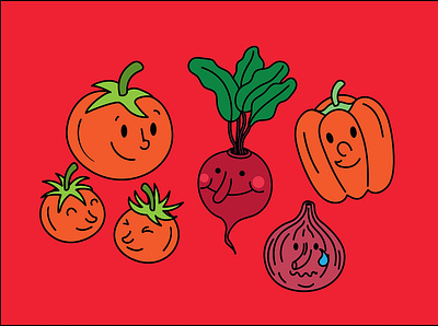 Red Vegetables educational illustration food icon illustration kids learning onion tomato vector illustration vegetables