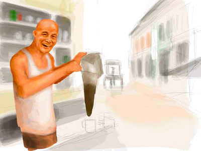 Soul of the Mural artist impression artist sketch character creation coffee maker mural old man