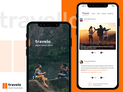 Travelo app - Never Travel Alone app feed mobile newsfeed splash travel